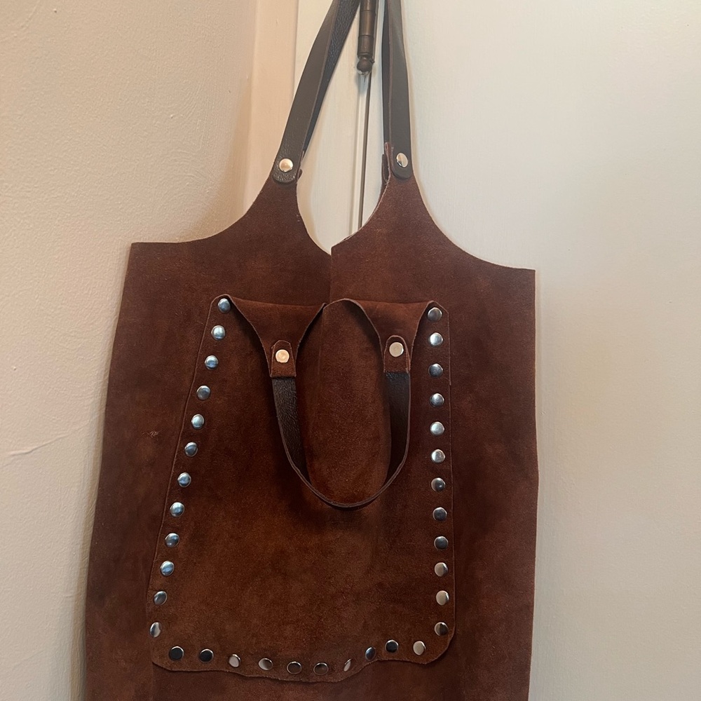 Sundance Brown Suede Tote with Silver Studs